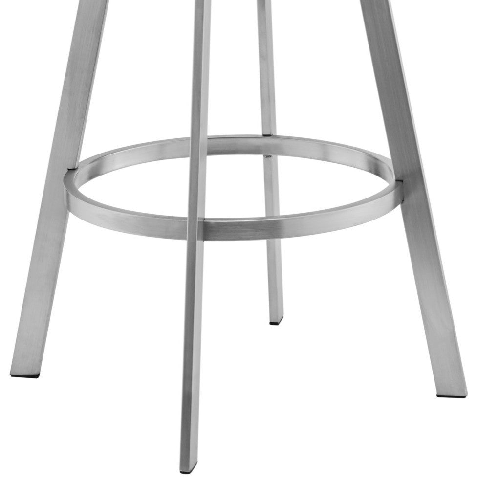 Roman 26" Gray Faux Leather and Brushed Stainless Steel Swivel Bar Stool