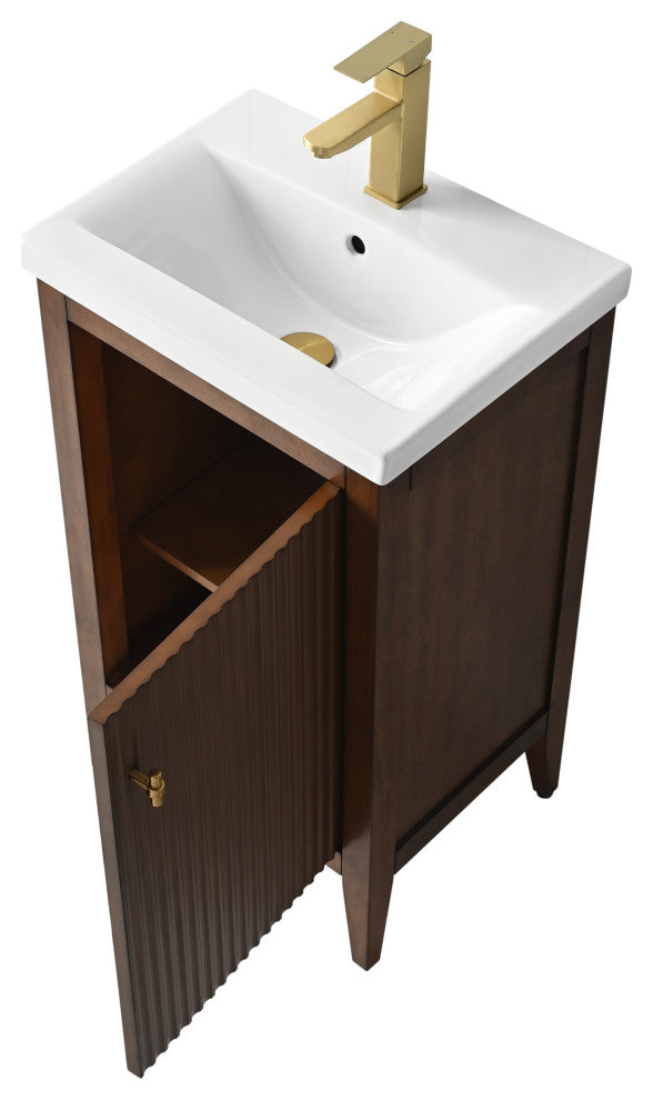 Vanity Art Freestanding Vanity, Walnut, 20", Single Sink, Golden Brushed