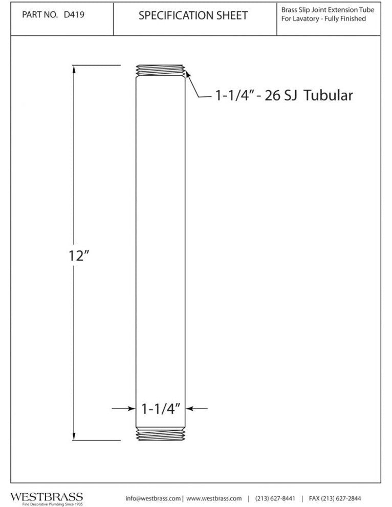 1.25" Od X 12" Threaded Tailpiece In Polished Chrome
