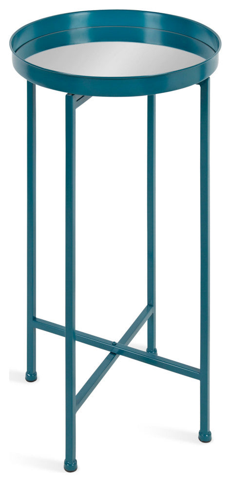 Celia Round Metal Foldable Tray Accent Table, Teal 14x14x25.75
