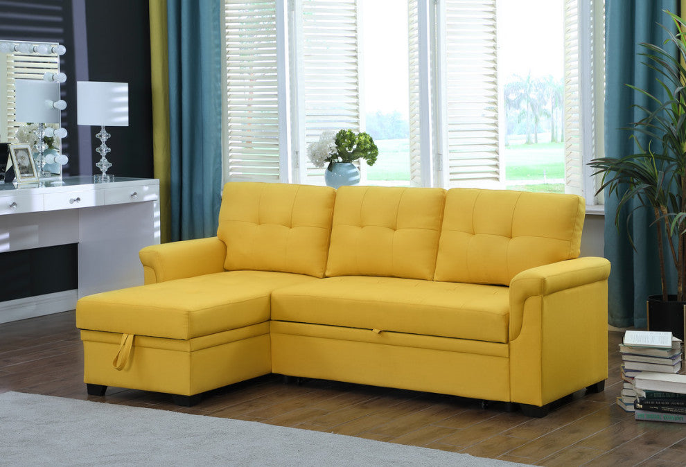 Lucca Linen Reversible Sleeper Sectional Sofa, Yellow