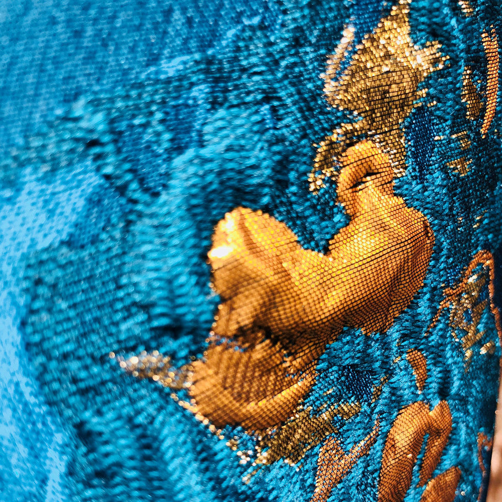 Plutus Bronze Blossom Blue Floral Luxury Throw Pillow, 18"x18"