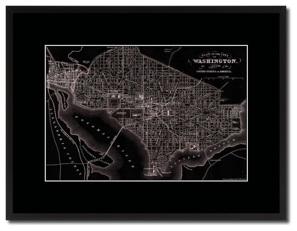 Washington Dc Vintage Vivid Sepia Map Canvas, 16"x21"