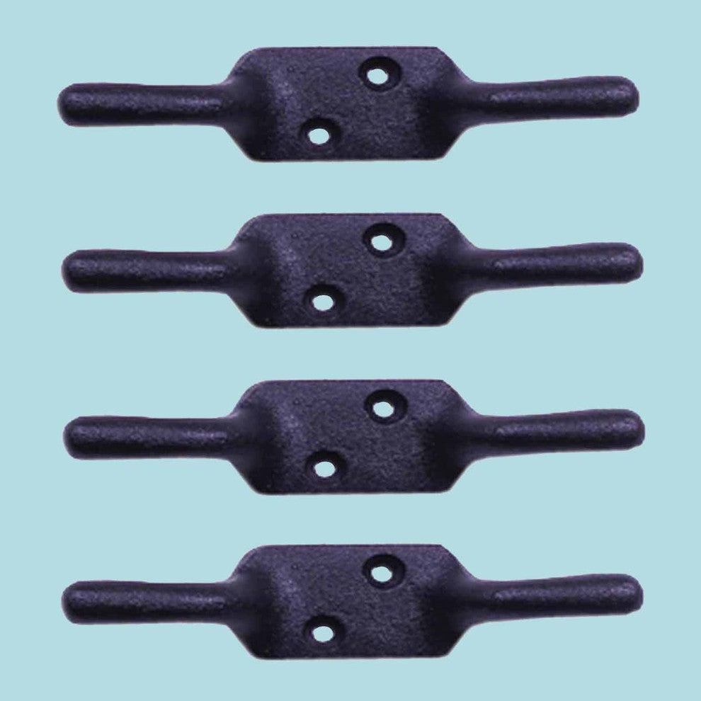 Black Wrought Iron Cleat Hooks Rope Holder for Window Cleat Hook Set of 4