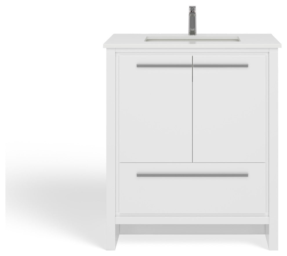 Esconde Bath Vanity, High Gloss White, 30", Single Sink, Freestanding