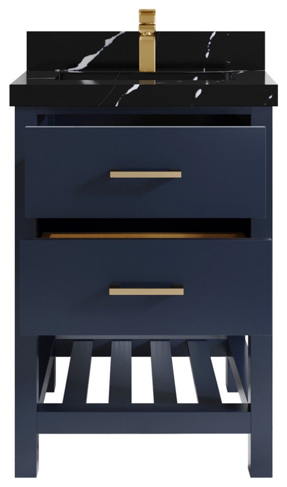 Parker 24" Single Sink Bath Vanity, Navy Blue 2" Calacatta Black