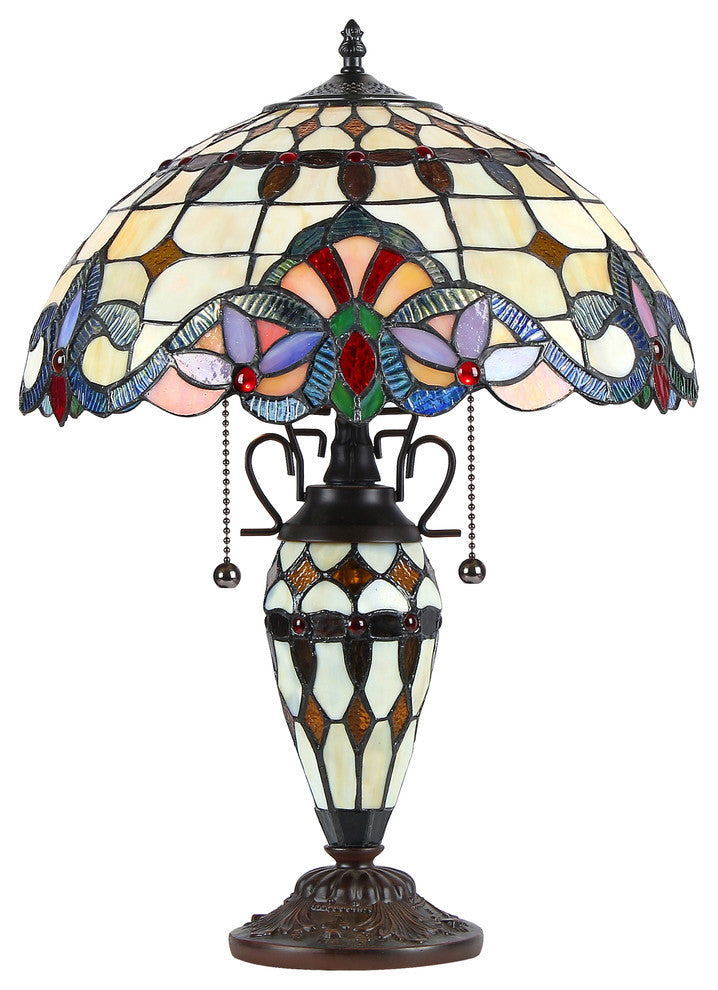 COOPER, Tiffany-style 3 Light Victorian Double Lit Table Lamp, 16" Shade
