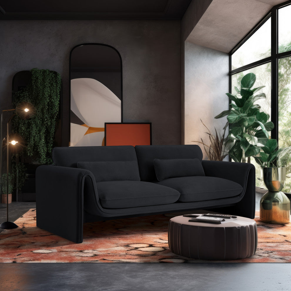Sloan Black Velvet Fabric Sofa