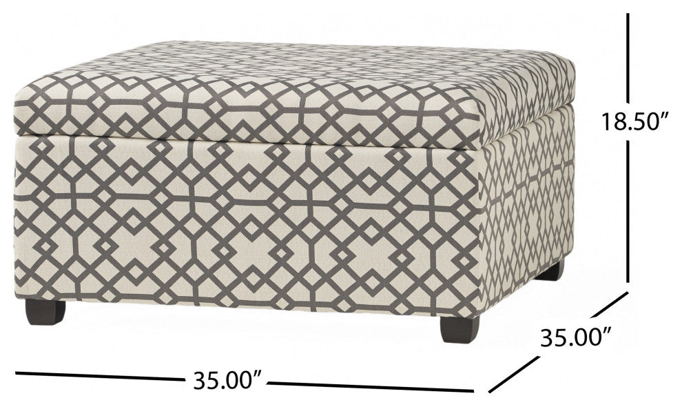 GDF Studio Estee Gray Geometric Patterned Fabric Storage Ottoman