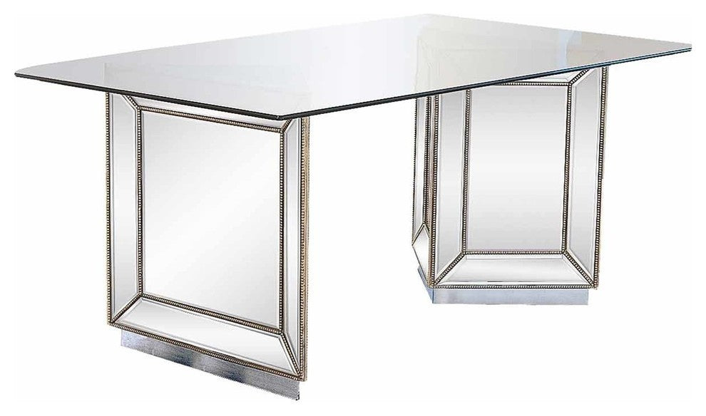 Nicolette Mirrored Silver Dining Table, 72"