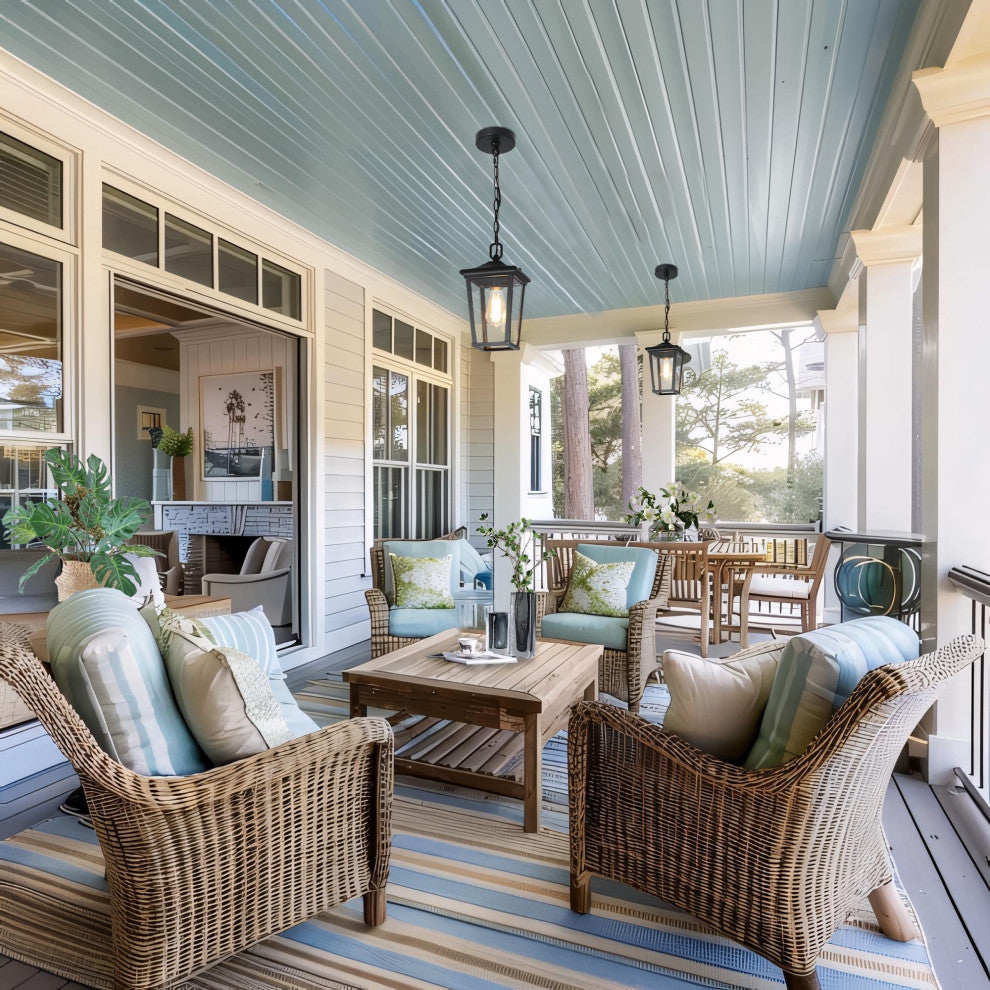 LNC 1-Light Matte Black Square Outdoor Pendant Light