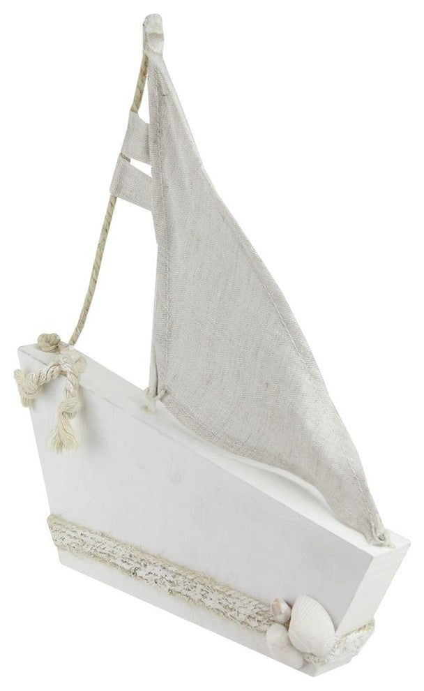 11.5" White and Tan Cape Cod Inspired Ship With Sails Table Top Decoration