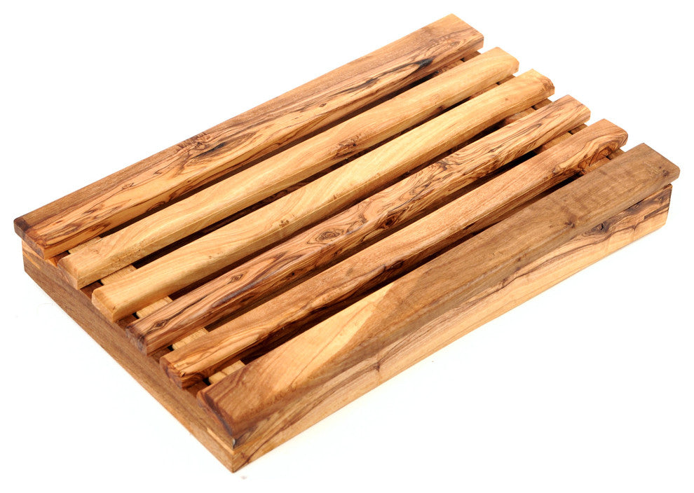 Handcrafted Olive Wood Bread Cutting Board with Crumb Catcher
