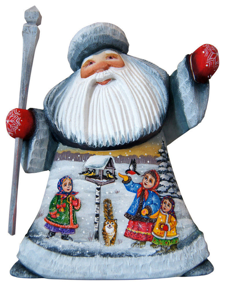 Santa Kids Skating, Woodcarved Figurine