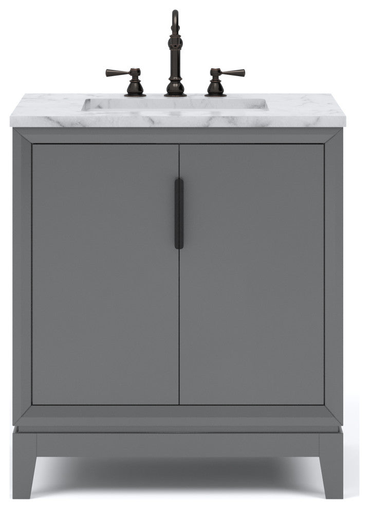 Elizabeth 30" Single Sink Carrara White Marble Vanity, Cashmere Gray