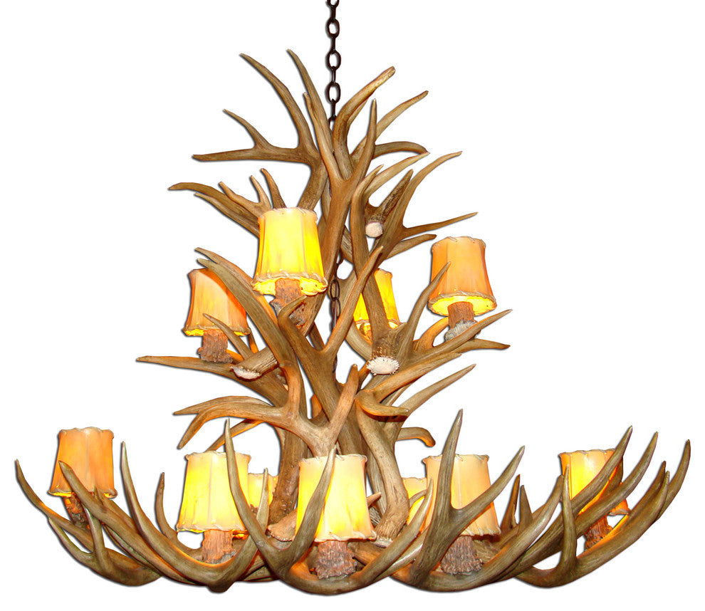 Whitetail, Mule Deer Antler Chandelier Light, Extra Large, Parchment Shades