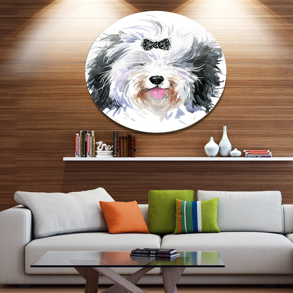 Funny Dog Head Black White, Animal Round Wall Art, 23"