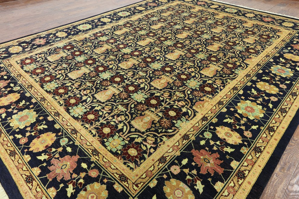 Oriental Navy Blue French Design Peshawar Rug 9'x12', W1877