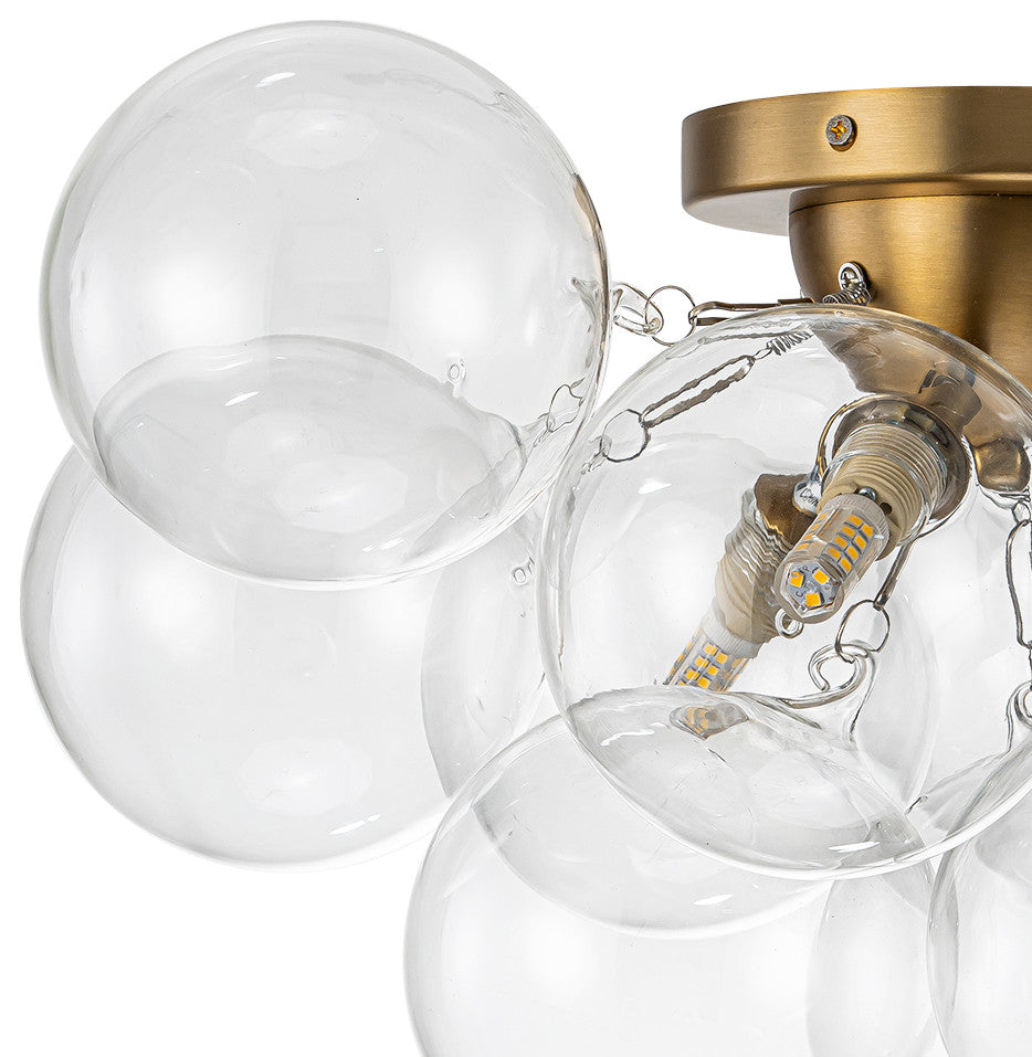 Modern 3-Light Sputnik Design Clear Glass Bubble Semi Flush Mount, Brass