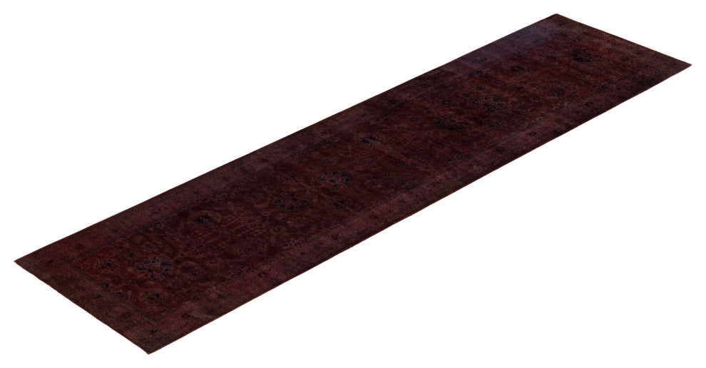 Overdyed One-of-a-Kind Hand-Knotted Area Rug Brown, 3' 2" x 12' 8"
