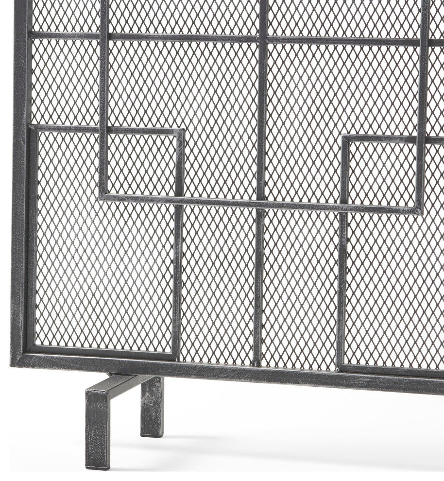 Dorothy Modern Single PanelIron Fire Screen, Black Silver Finish