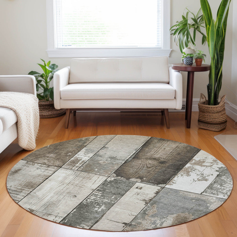 Machine Washable Indoor/Outdoor Chantille ACN1877 Taupe 8' x 8' Round Rug