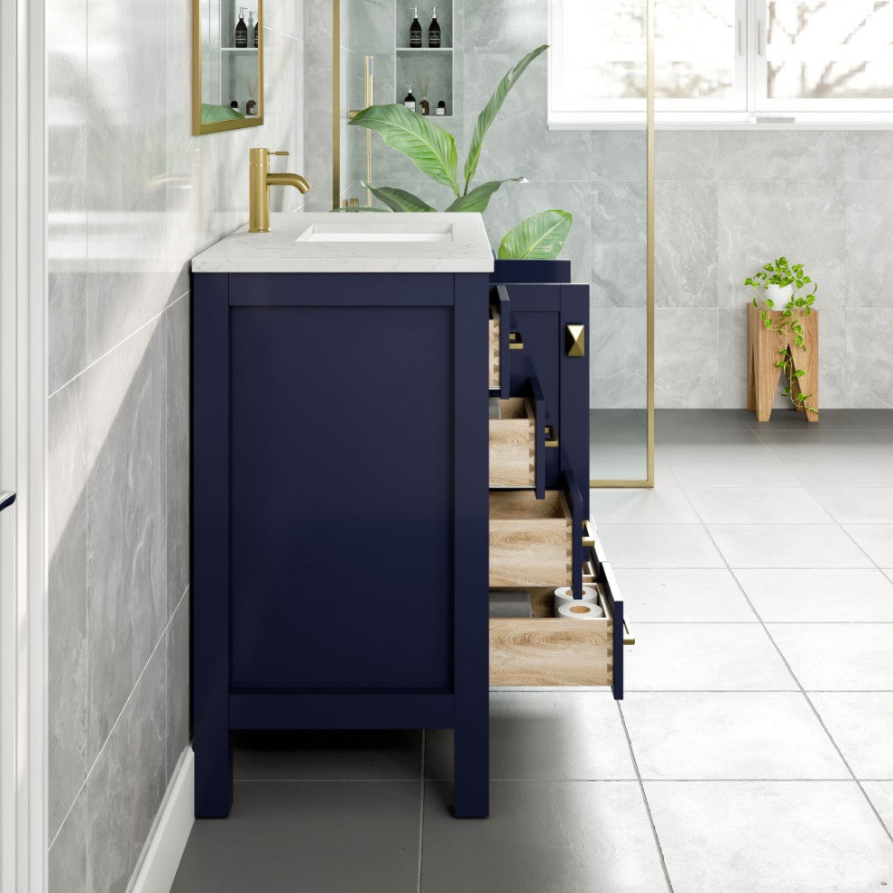 Eviva Hampton 36" Blue Vanity With White Quartz Top