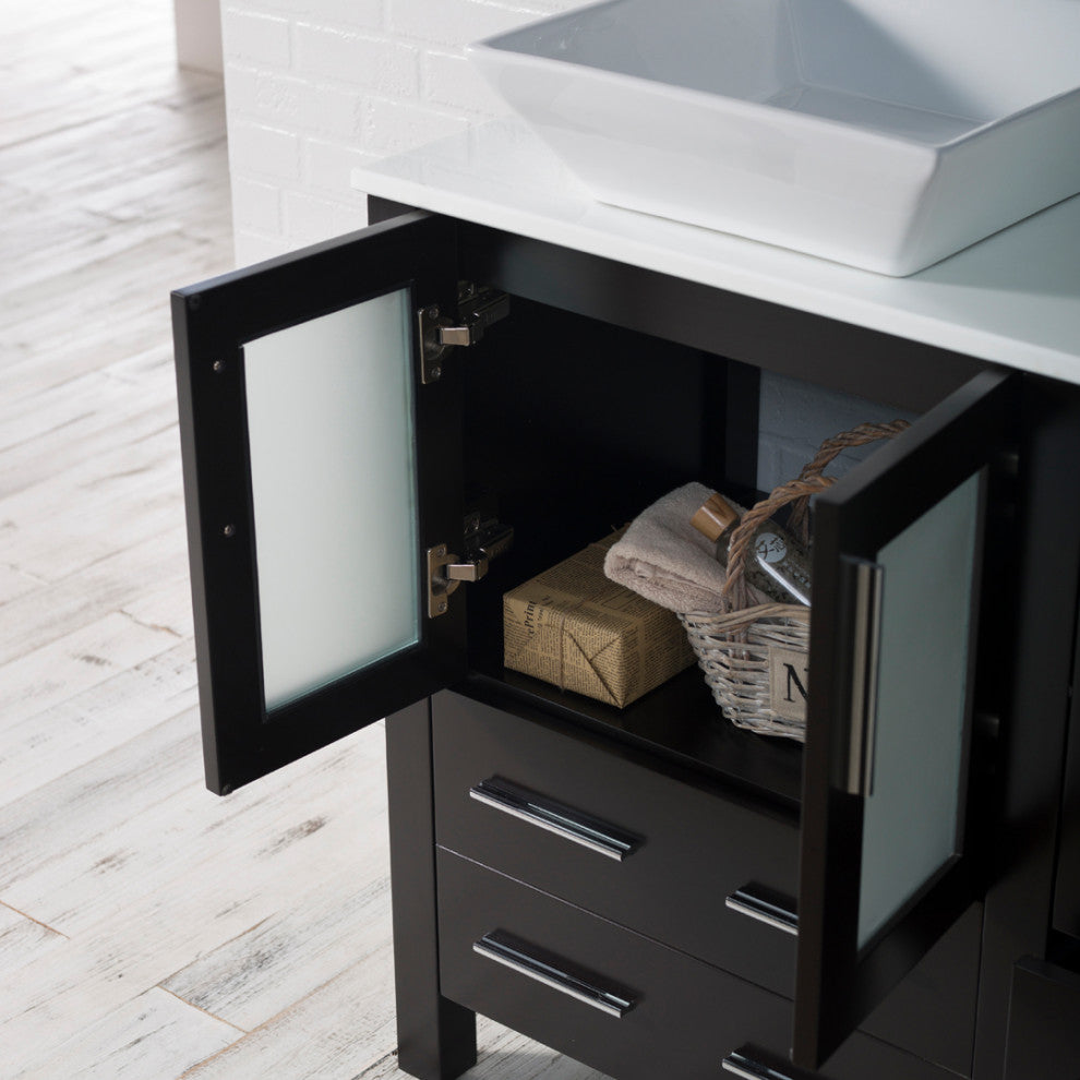 Sydney 48" Double Vanity Set With Vessel Sinks and Mirrors, Espresso