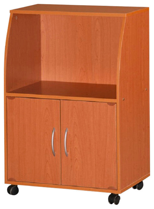 Hodedah Modern Wooden Microwave Kitchen Cart in Cherry Finish