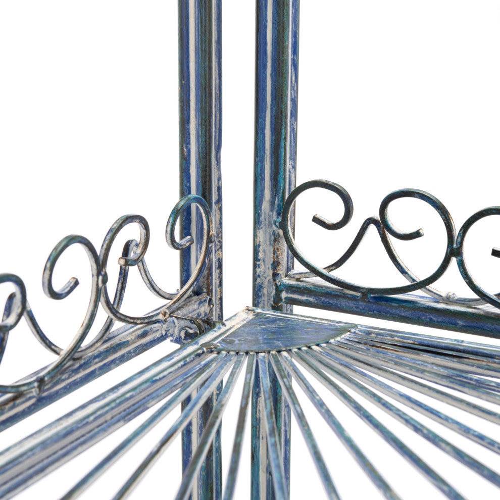Safavieh Abarrane Wrought Iron 4-Tier Outdoor Corner Shelf Antique Blue