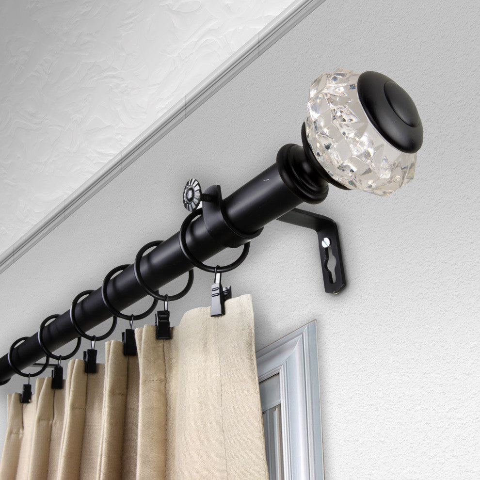 Lyla 1" Diameter Curtain Rod, Black, 120-170"