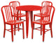 30" Round Red Metal 5-Piece Table Set With 4 Vertical Slat Back Chairs