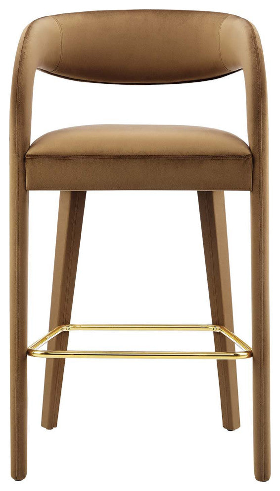 Pinnacle Performance Velvet Bar Stool Set of 2, Brown Gold