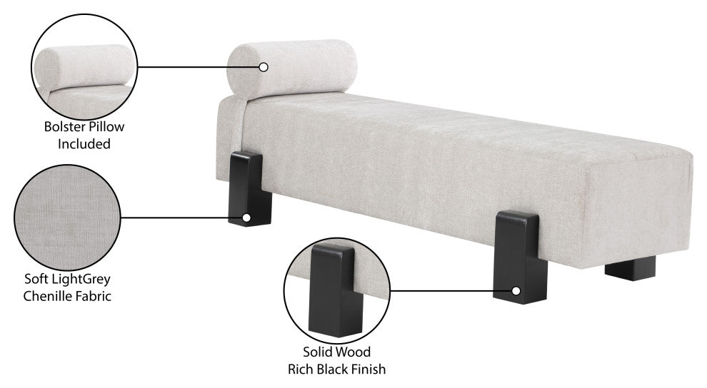 Edison Chenille Fabric Upholstered Bench, Grey, Black Finish