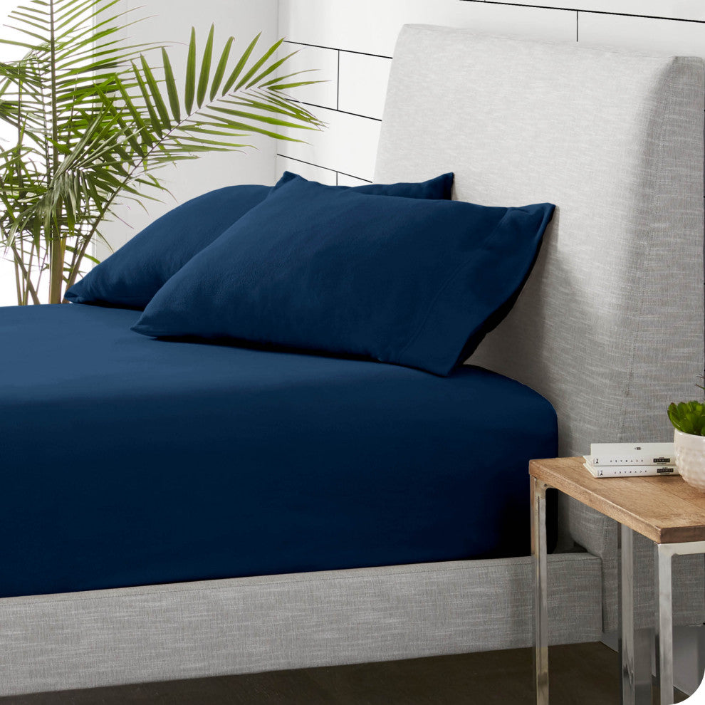 Bare Home Fleece Fitted Bottom Sheet, Dark Blue, Queen