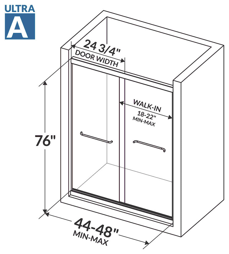 Modern Bypass Shower Doors Ultra-A by LessCare, Brushed Nickel, 44-48"x76"