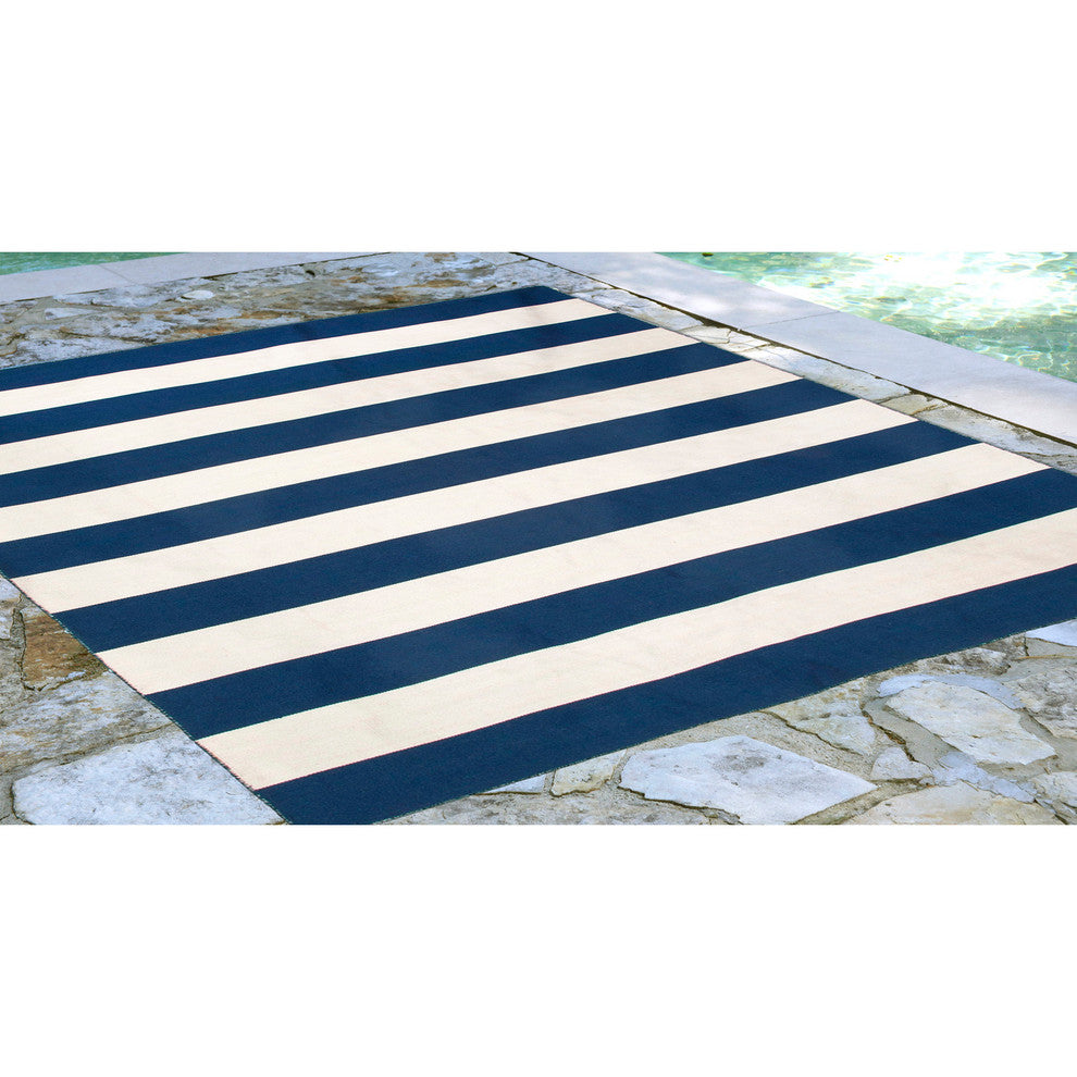 Sorrento Rugby Stripe Indoor/Outdoor Rug, Navy, 8' Square