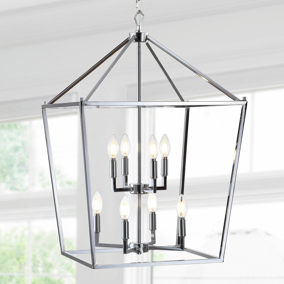 Pagoda Lantern Metal LED Pendant, Chrome, Width: 20"