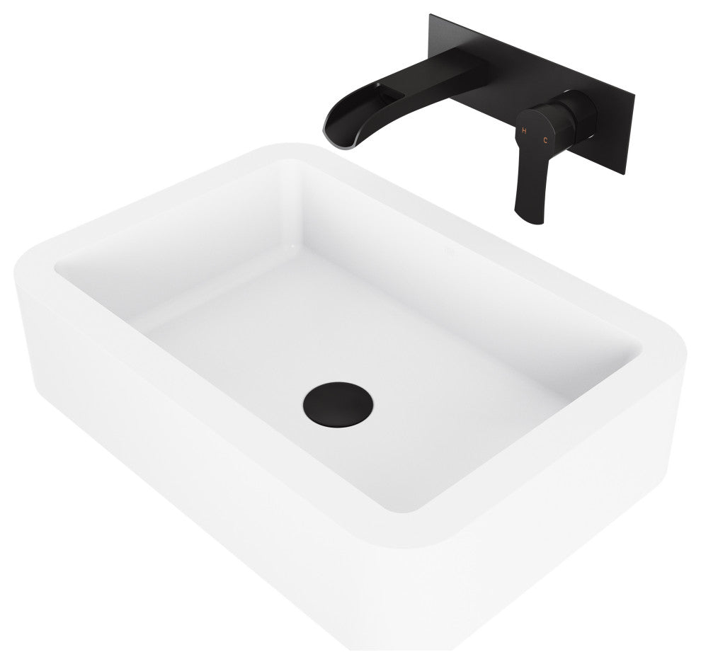 Petunia 23"L x 16"W MatteStone Vessel Sink and Cornelius Wall Mount Faucet Set