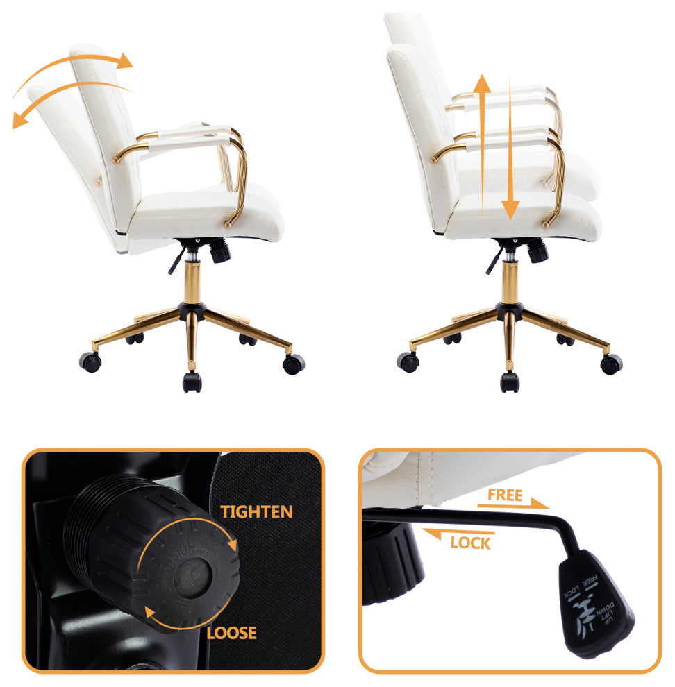 Rhinestone Tufted Armrest Task Chair, White