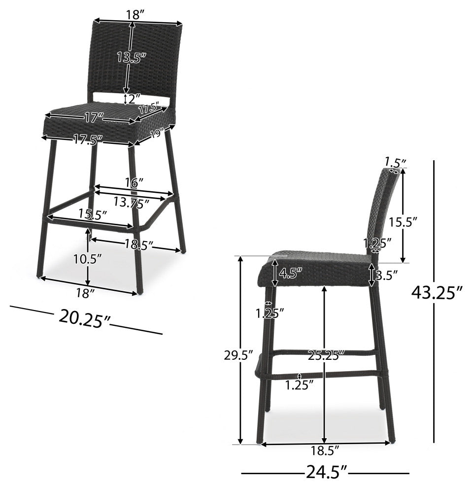 GDF Studio Trestle Outdoors Dark Brown Wicker Bar Stools, Set of 2