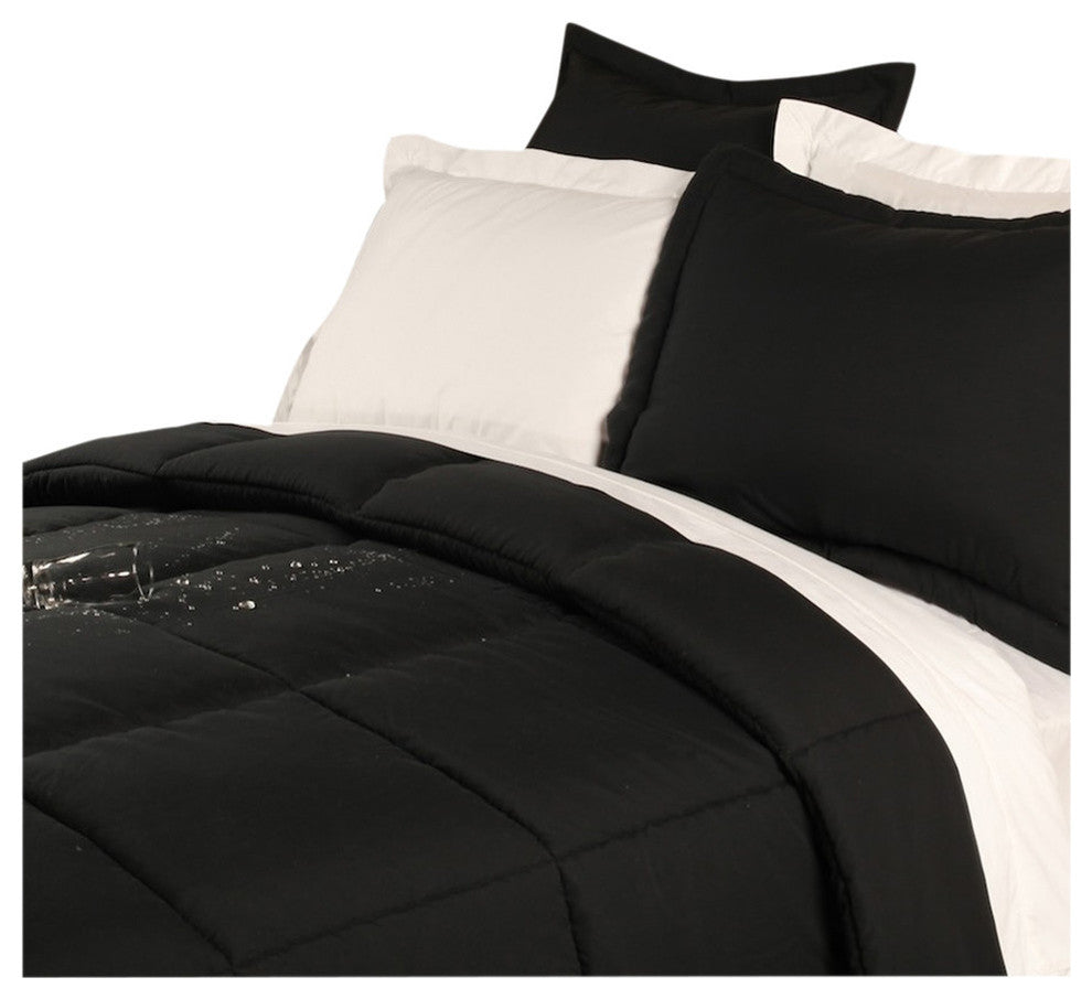 Lotus Home Water and Stain Resistant Microfiber Comforter Mini Set, Black, Full/