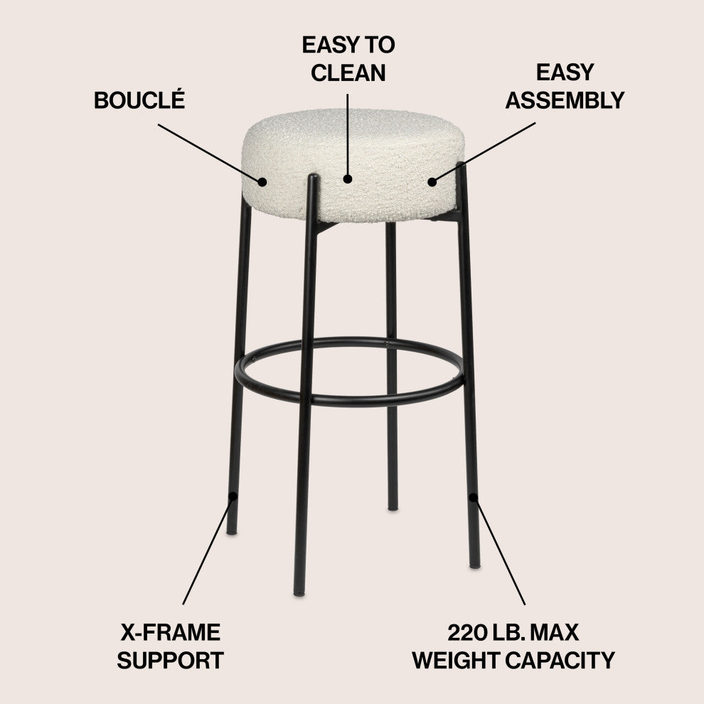 Paola Modern Minimalist Round Backless Metal Cushioned Bar Stool