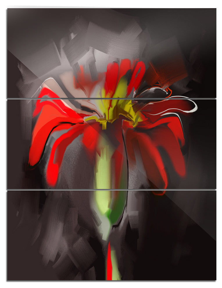 "Abstract Red Flower" Glossy Metal Wall Art, 3 Panels, 28"x36"