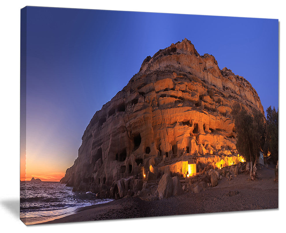 "Sunset On The Matala Beach Greece" Seascape Wall Art, 20"x12"