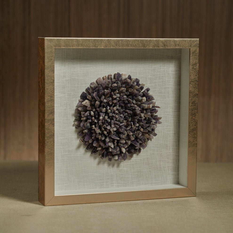 Chrysanths Gold Framed Amethyst Crystal Wall Decor