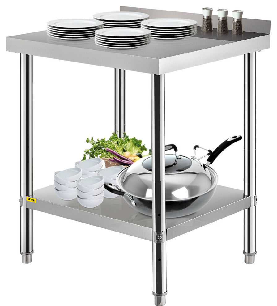 Stainless Steel Prep Table Heavy Duty Metal Worktable w/ Backsplash Undershelf, 30x24x35 Inch