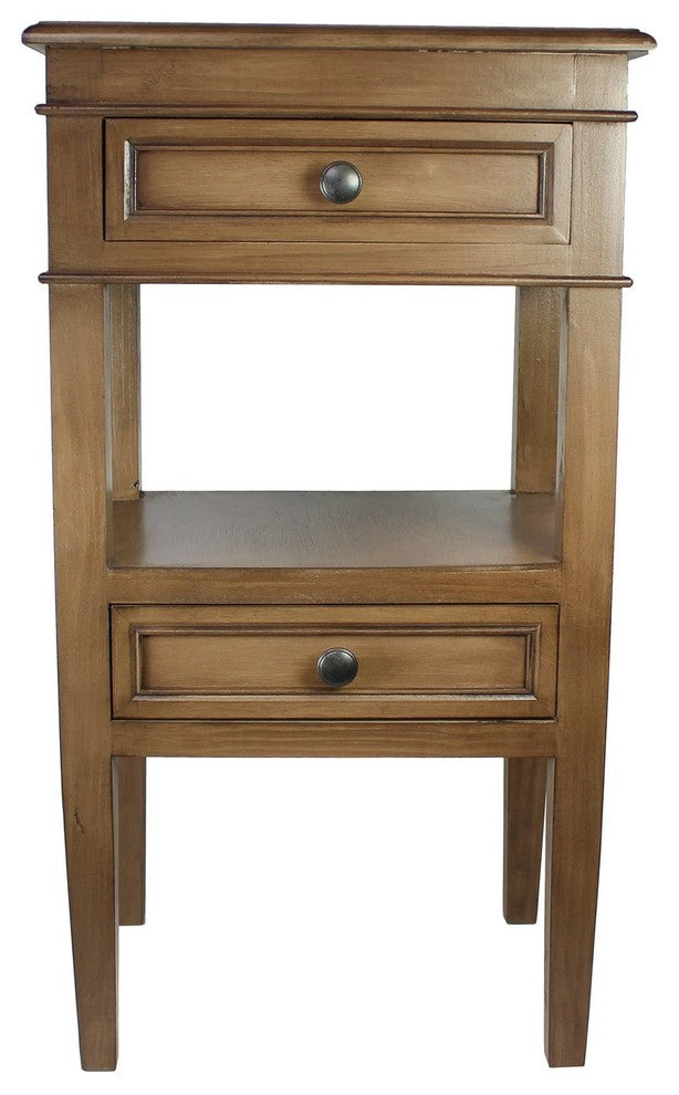 Urban Designs Erika 2-Drawer Middle Shelf Wooden Accent Side Table, Brown