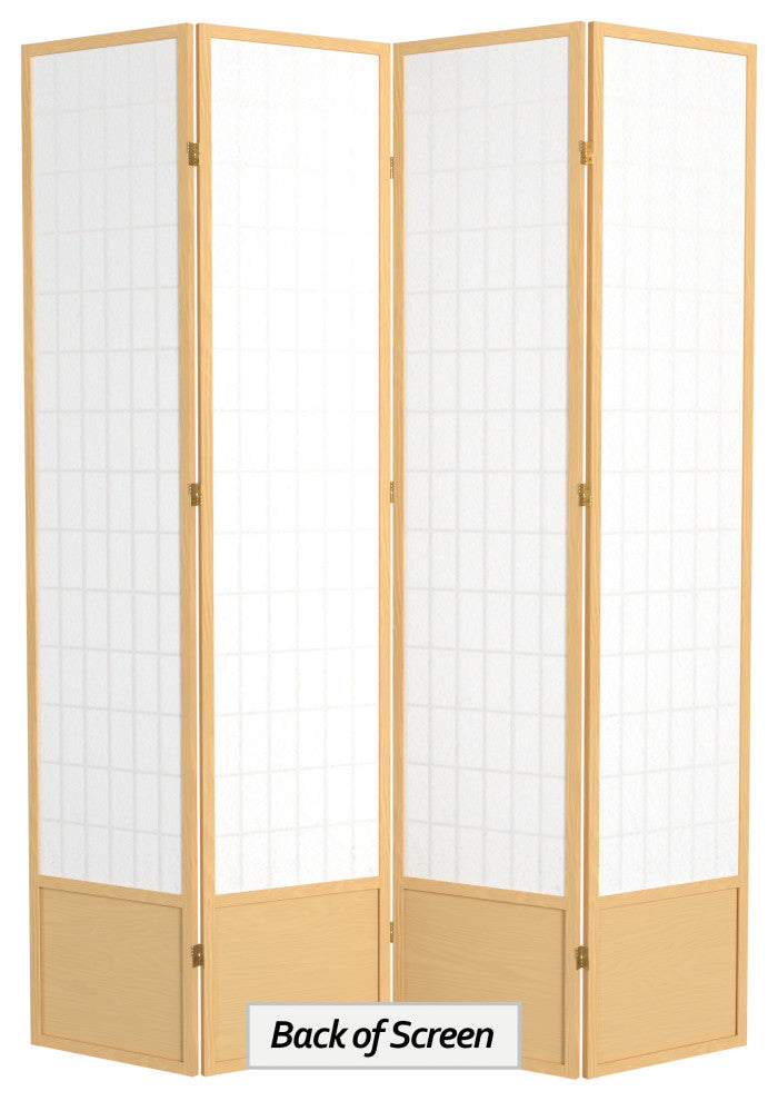 7' Tall Window Pane Shoji Screen, Natural, 4 Panels