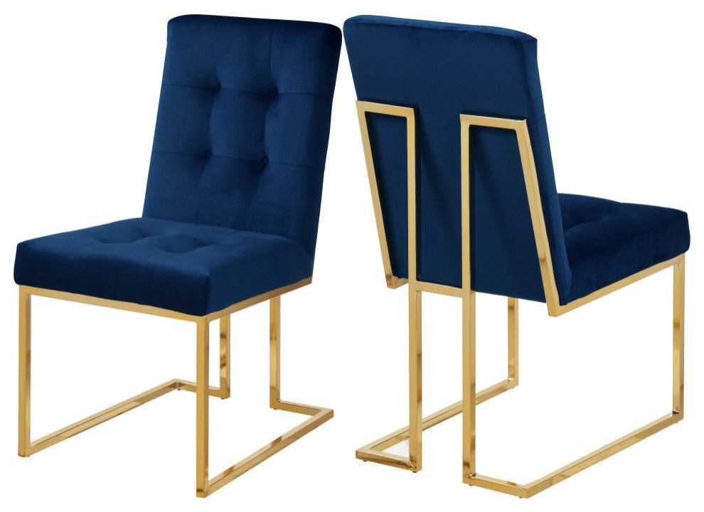 Pierre Velvet Upholstered Dining Chair (Set of 2), Navy
